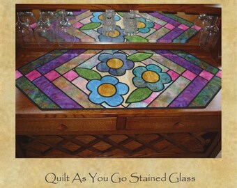 Forget me Not Table Runner 062 - Erin Underwood - Stained Glass Style - Features Quick Bias Fusible Bias Tape