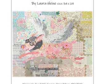 Pig Collage - Laura Heine - Applique Quilt - Aviatrix Flying Pig Pattern 34"x24" - DIY Pattern Or Kit Option - full size reusable template