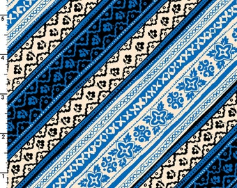 Curio Cabinet Fabric by Maywood Studio - Bias Stripe Blue 10136 B - Priced by the Half yard