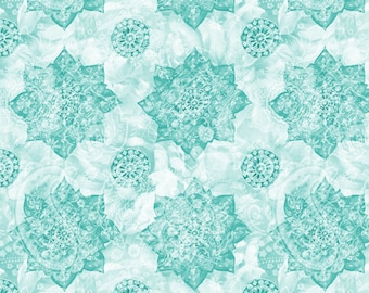 Wild Blush Fabric - Medallion - Danhui Nai - Wilmington Fabrics - 89221 717 Aqua - Priced by the half yard