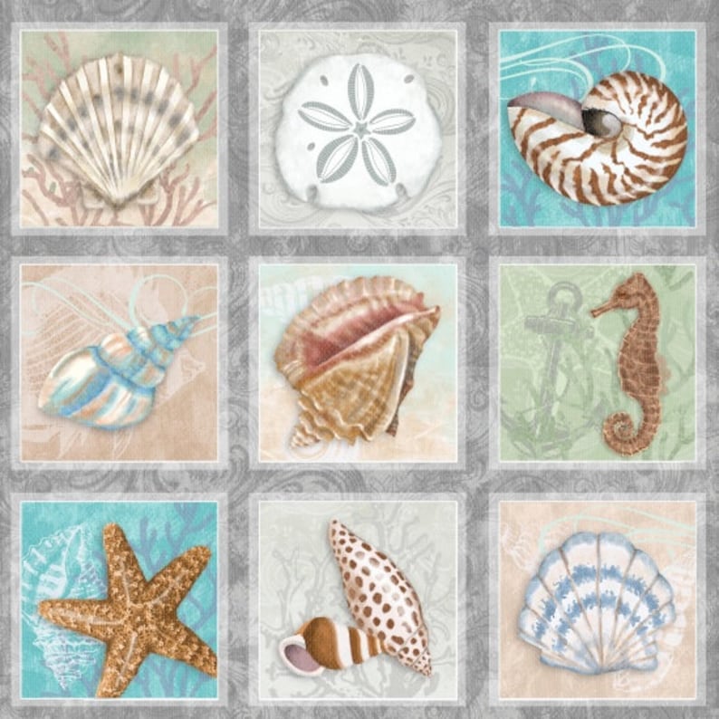 Sea Shell Fabric Beach Fabric Sea Motif Seaside Dreams by Etsy