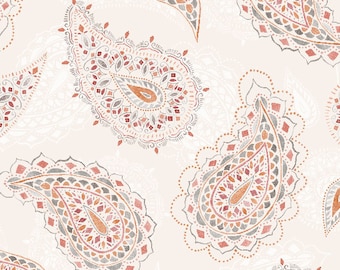 Paisley Place - Paisley Teardrops  - Wilmington Prints - 15704 138 Cream / Orange - Priced by the half yard