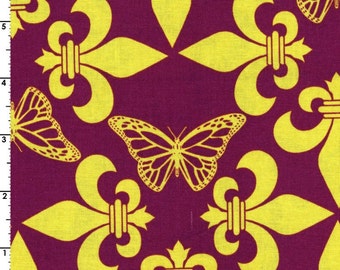 Kokka Fabric, Butterfly Fabric -  Regal Flutterby - Wanderlust by Thomas Knauer JG 50600 A - Mauve/Mustard - Priced by the 1/2 yard