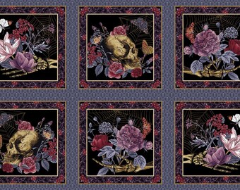 Bones Collection - 7121-99 Black - Melissa Wang for Studio E - Floral & Bones - Priced by the 24-Inch Panel