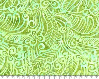 Northcott Banyan Batiks Paradise Bay - 83151 75 Green Leaf Swirl - Priced by the Half Yard