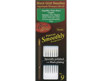 Black Gold Needles - Sharp Tip Applique - Size 9 - qty 6 in pack #4970 - Clover