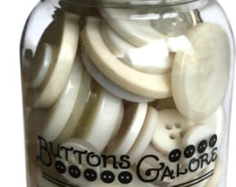 Button Mason Jar - Button Assortment - Buttons Galore - Antique White (white) MJ112 - 200 buttons with Jar