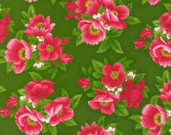 Scarlet's Garden Flowerhouse by Debbie Beaves for Robert Kaufman Fabrics 20646-7 Green -  Priced by the half yard