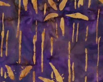 Bamboo Leaf Batik Fabric - Artisan Indonesian from Majestic Batiks - D043 Purple Tan,  Priced by the 1/2 yard