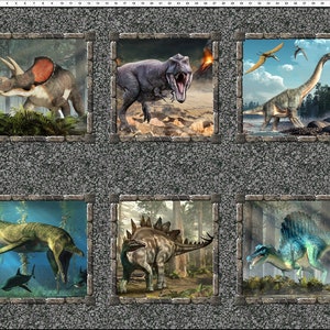 Jurassic Fabric - Dinosaur 6-Patch Panel - T-Rex Fabric - In the Beginning Fabric - 2JUR1 - Priced by the 36-Inch Panel