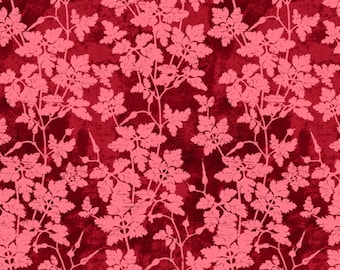 Leafy Floral Fabric - Vine Fabric from Bright & Early for Wilmington Prints - 64763 333 Maroon-Pink - Priced by the 1/2 yard