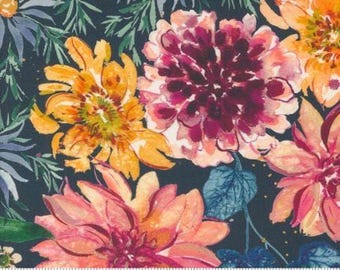 Floribunda - Retro Large Floral  39800 12 Midnight  - Create Joy Project - Moda Fabrics - Priced by the half yard