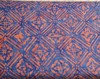 Geometric Floral Batik Fabric - Artisan Indonesian from Majestic Batiks - D265 W - Blue, Priced by the 1/2 yard