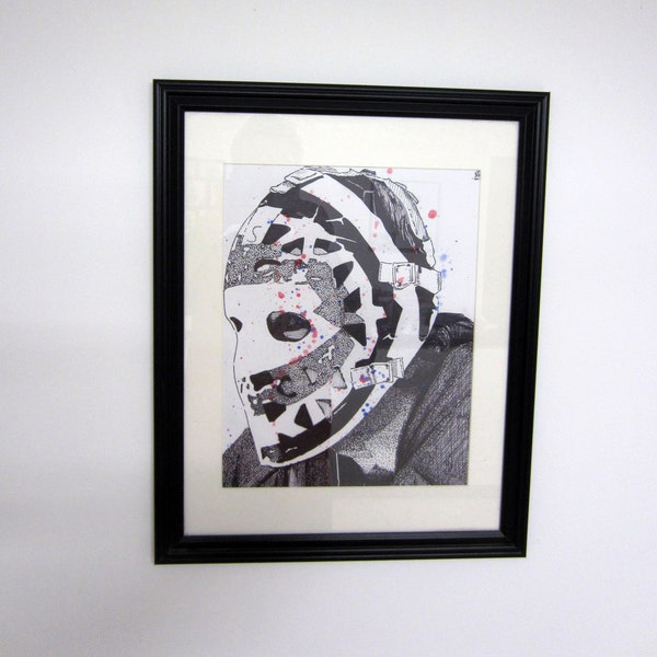 Ink & Watercolor Ken Dryden Mask Sketch (Framed!)