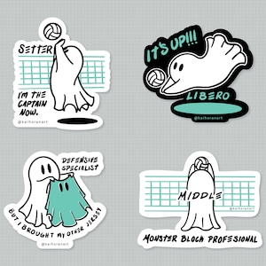 Ghost Volleyball Sticker Pack – Set of 4 (Setter, Libero, Middle Blocker, Defensive Specialist) – Perfect Team Gift!