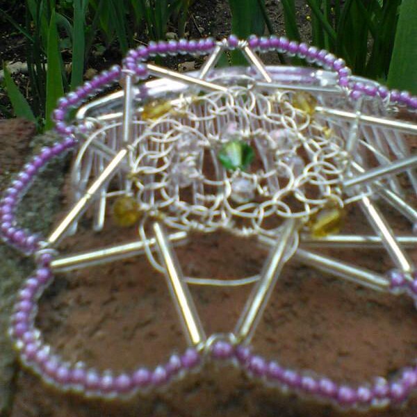 Emerald and Violet Kippah, Beaded Yarmulke for Woman