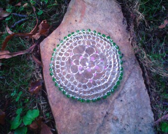 Green and Pink Crystal Beaded Wire Kippah Customizable