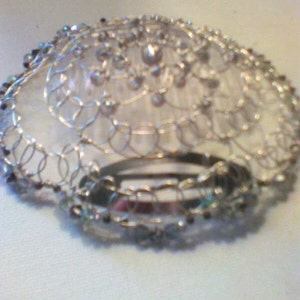 Sparkly Silver, Black and Moonstone Beaded Wire Kippah (MADE to ORDER)