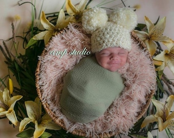 Crochet Baby Hat Pattern with Pom Poms (PDF Pattern)