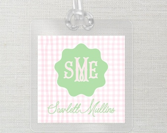 Personalized Kids Luggage Tag | Laminated | Diaper Bag | School Bag ID Tag with Allergies & Contact Info | Bag Tag, Monogram, Scallop