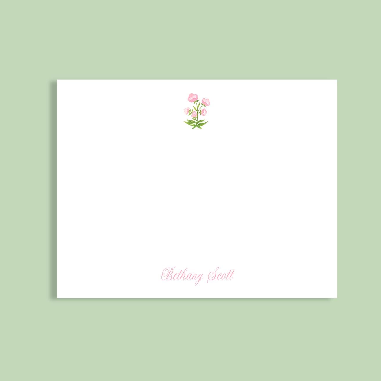 Personalized Floral Green and Pink Block Print Stationery for Women ...