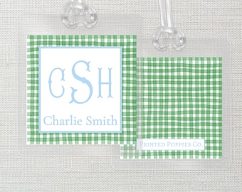 Personalized Kids Luggage Tag | Laminated | Diaper Bag | School Bag ID Tag with Allergies & Contact Info | Bag Tag, Boys, Monogram, Gingham