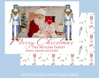 Merry Christmas Card, Grandmillennial Christmas Card, Water Color Christmas Card, Preppy Christmas, Classic Traditional Christmas Nutcracker
