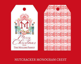 Personalized Watercolor Christmas Nutcracker Crest, Gift Tags, Monogram, Grandmillennial