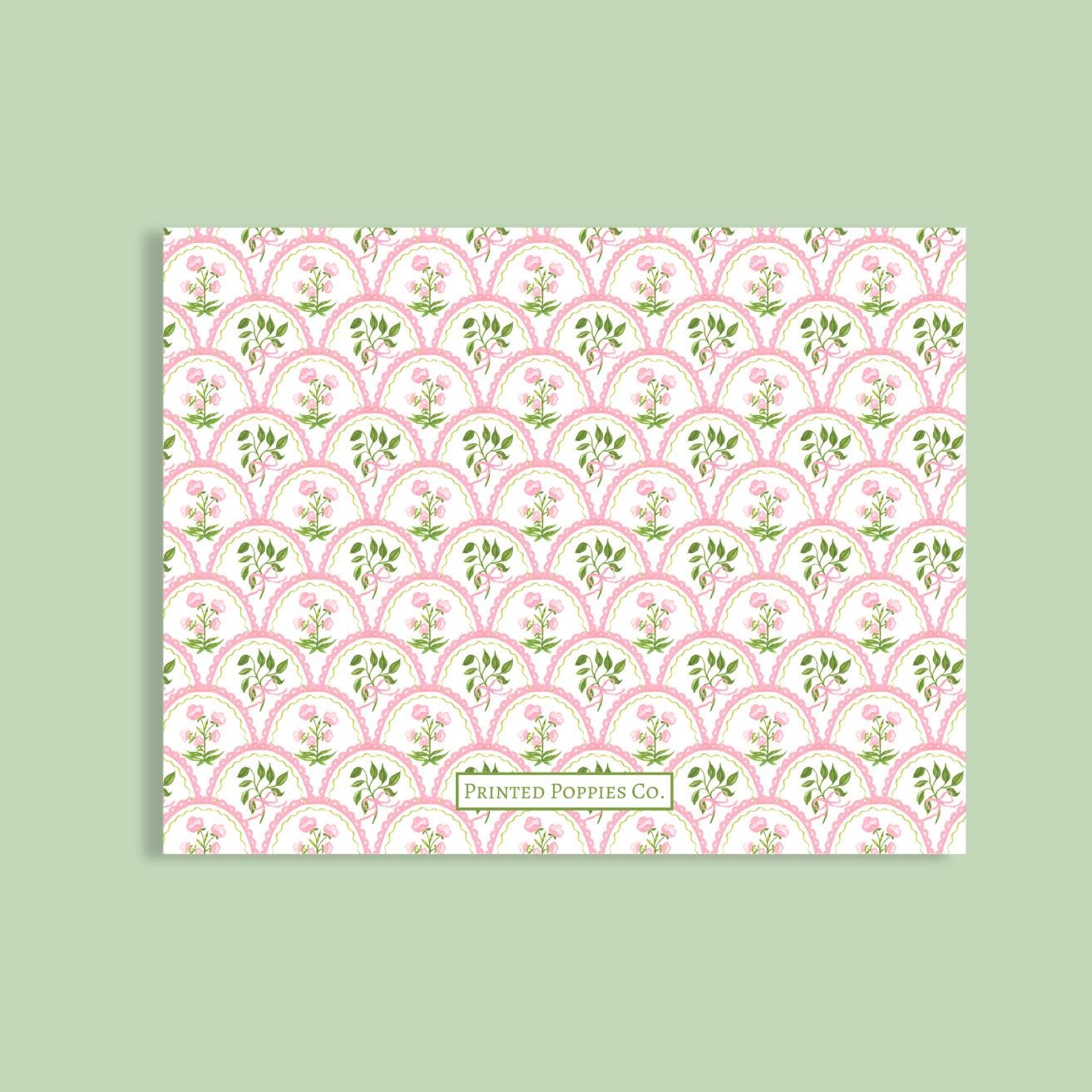 Personalized Floral Green and Pink Block Print Stationery for Women ...