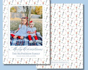 Merry Christmas Card, Grandmillennial Christmas Card Water Color Christmas Card Preppy Christmas, Classic, Traditional manger nutcracker
