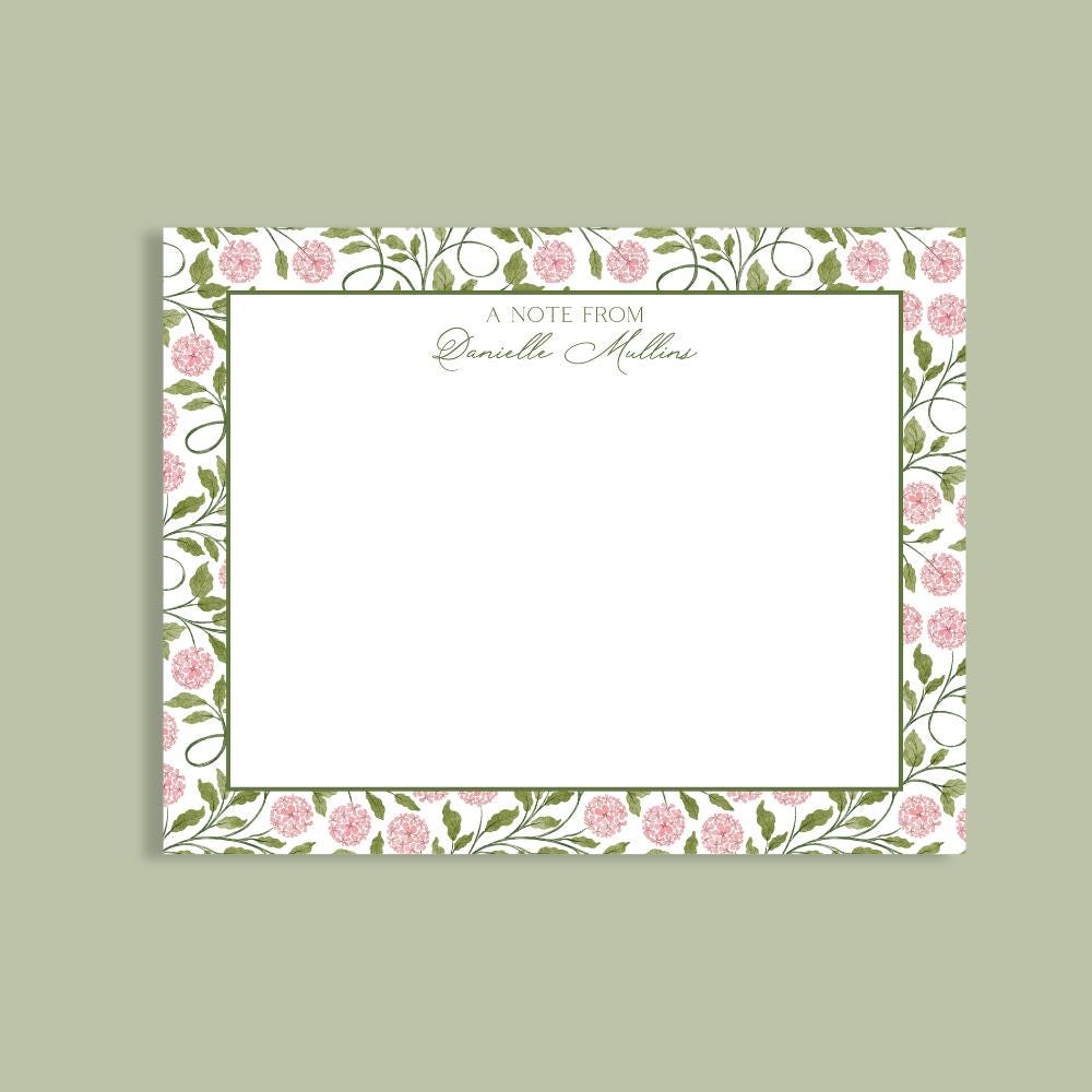 Personalized Floral Green and Pink Block Print Stationery for Women ...
