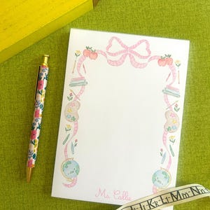 Personalized Teacher Notepad, Watercolor School Supplies Design