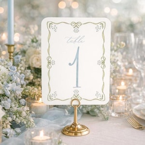 Blue & Green Watercolor Table Numbers with Rounded Corner | Wedding Table Numbers | Reception Decor | Garden Wedding | Classic Event Signage