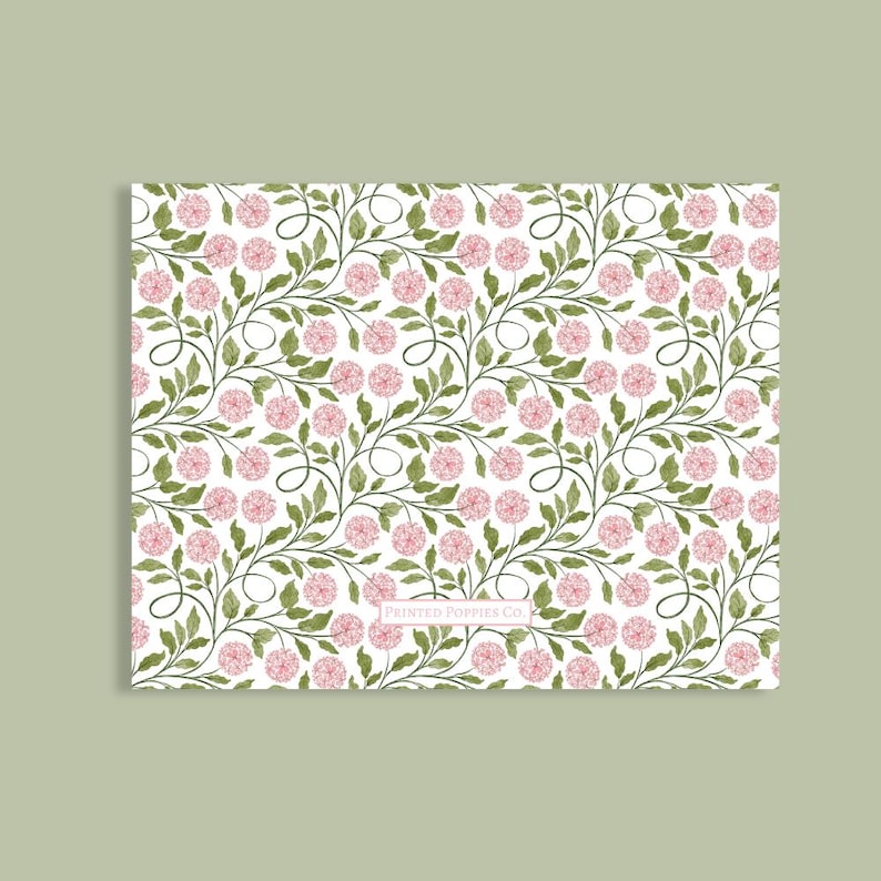 Personalized Floral Green and Pink Block Print Stationery for Women ...