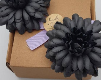 Shoe Clips Flowers Dark Grey Chrysanthemum Real Leather Decoration Shoes Accessories for Lady Women Eyes Catching Handmade Unique