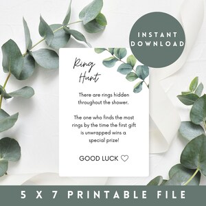Eucalyptus Bridal Shower Game - DIGITAL DOWNLOAD - Wedding Shower Game PRINTABLE - Bridal Brunch - Instant Download; Ring Hunt Game