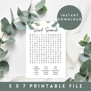 Eucalyptus Bridal Shower Game - DIGITAL DOWNLOAD - Wedding Shower Game PRINTABLE - Bridal Brunch - Instant Download; Word Search Game