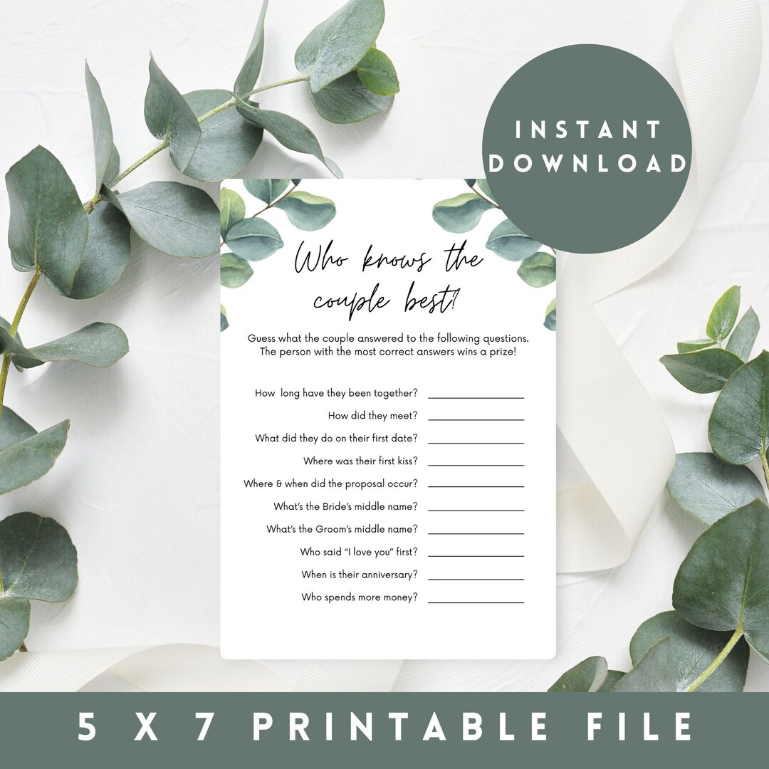 Eucalyptus Bridal Shower Game DIGITAL DOWNLOAD Wedding Etsy