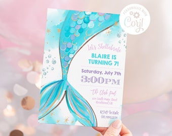 Mermaid Birthday Invitation • Template • 5x7 • Digital • Edit with Corjl