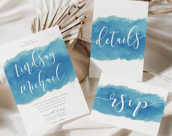 Wedding Invitation • Template • Watercolor • Beach