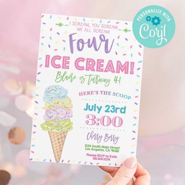 Ice Cream Sprinkles Invitation • Ice Cream Parlor • Sprinkles • Birthday Invitation • Edit with Corjl