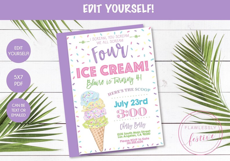 Ice Cream Sprinkles Invitation Ice Cream Parlor Sprinkles Birthday Invitation Edit with Corjl image 3