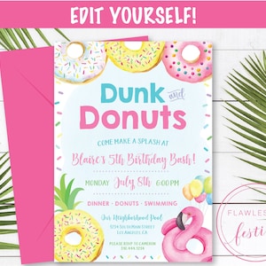 Donut Pool Party • Birthday Invitation • Edit Yourself with Corjl
