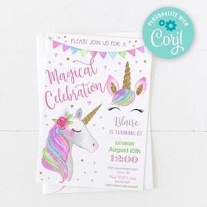 Unicorn Birthday Invitation • Edit Yourself