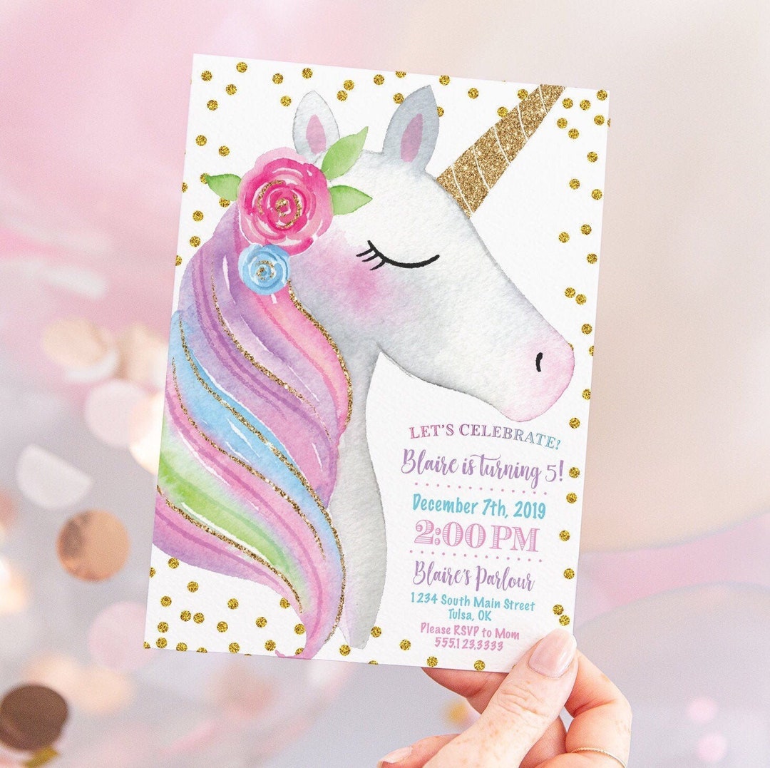 Unicorn Birthday Invitation • 5x7 • Digital • Edit With ADOBE or CORJL ...