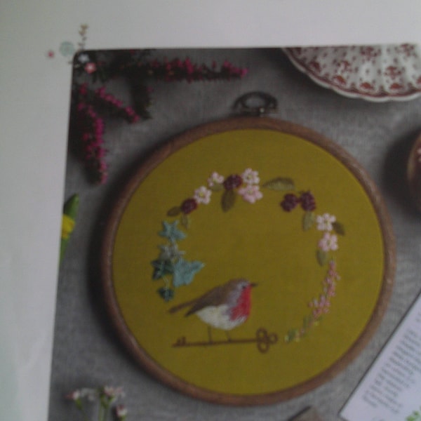 A Little Red Robin and Flowers Embroidery Kit