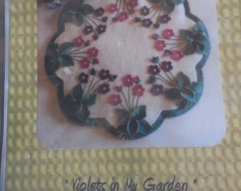 Violets In My Garden Wool Applique Penny Rug Candle Mat Kit