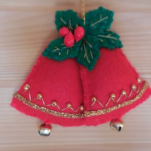 Holly Berry Leaves and Bells Ornament
