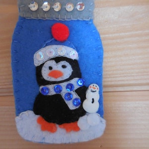 Mason Jar Penguin And Wee Snowman Ornament image 1