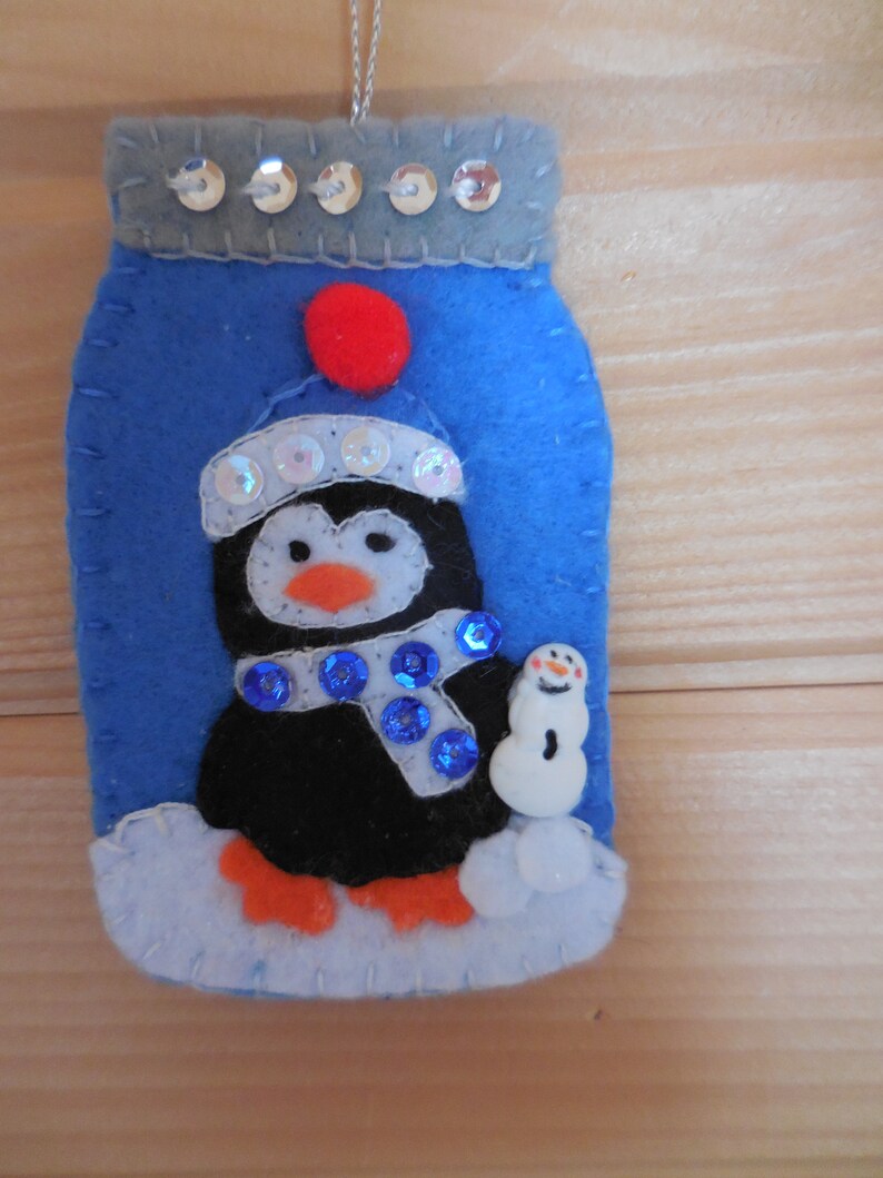 Mason Jar Penguin And Wee Snowman Ornament image 1